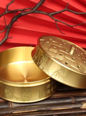 黄铜事业蒸笼蒸蒸日上百福盘珠宝首饰盒香粉茶叶罐储物收纳盒摆件