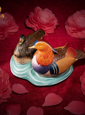 彩铜传奇鸳鸯戏水铜摆件家居卧室美好祝福结婚礼工艺品装饰品摆件