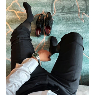 高端男士马油丝袜长款高筒超薄透气商务西装袜纯色镜面耐穿小腿袜