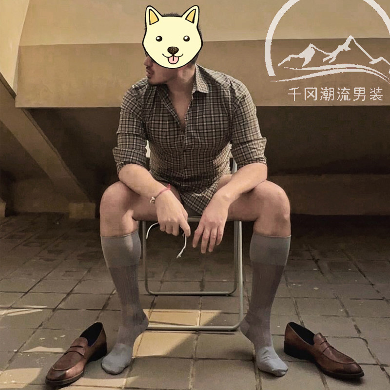 高品质丝袜男士夏季薄款透气高筒宽条纹商务正装袜日系皮鞋小腿袜
