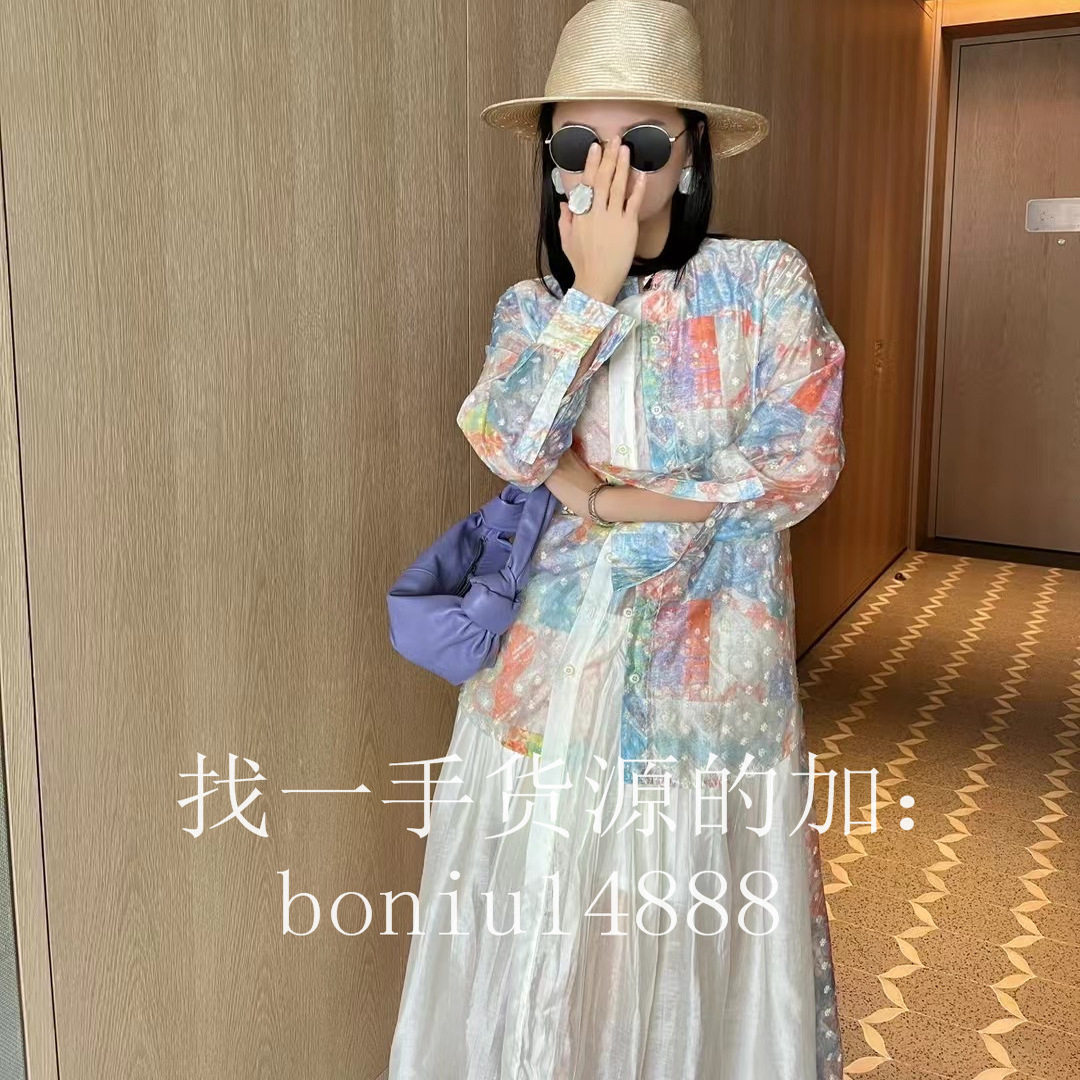 欧洲站2025夏季新款欧货女装宽松时尚休闲百搭纯色碎花衬衫连衣裙