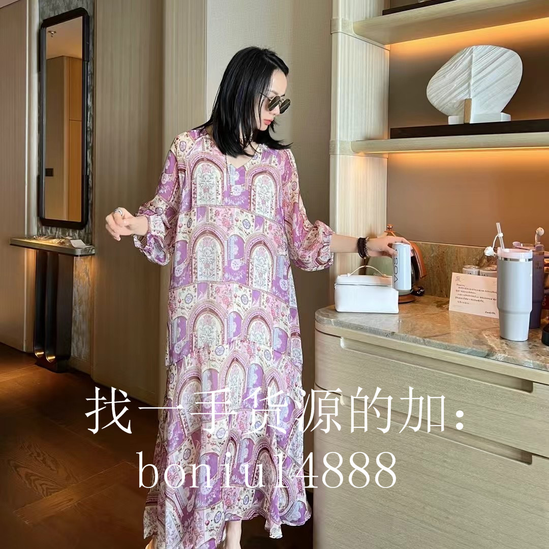 欧洲站2025夏季新款欧货时尚百搭宽松显瘦印花连衣裙女中长款裙子