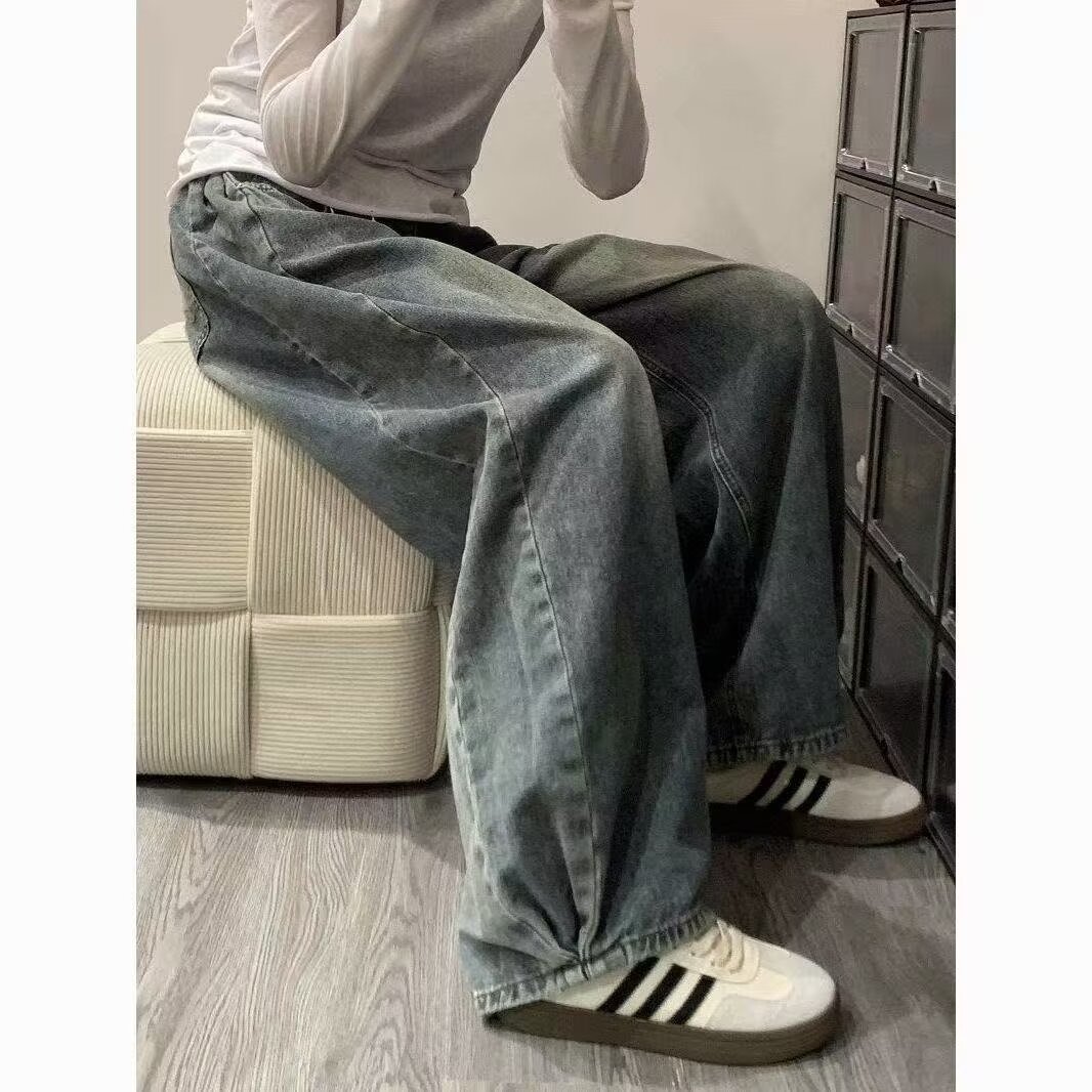 大码美式复古高腰直筒牛仔裤女