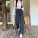 胖MM高腰宽松显瘦休闲直筒拖地裤 黑色菱格提花阔腿牛仔裤 女秋大码