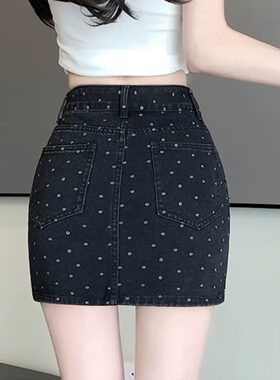 港风黑色波点牛仔短裙女夏季