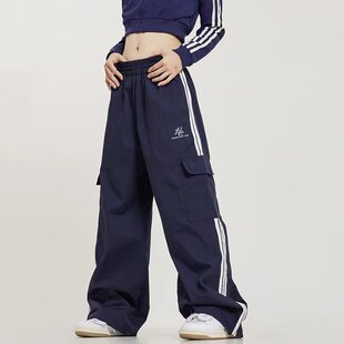 美式高街hiphop工装裤女春秋款宽松直筒嘻哈kpop舞蹈服阔腿运动裤