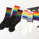 袜子女中筒彩虹秋冬纯棉ins网红韩版 黑白色潮堆堆长袜春夏季 条纹