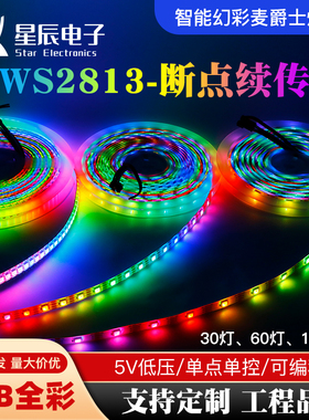 低压全彩WS2813rgb户外工程室外防水led灯条装饰DIY自粘幻彩灯带