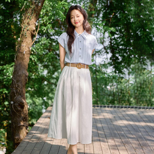 茵曼2026夏季新款休闲短袖衬衫A字半身裙两件套装高级感女士修身