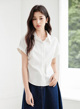 茵曼2026夏季新款短袖衬衫女纯棉白色上衣夏日轻薄防晒翻领高级感