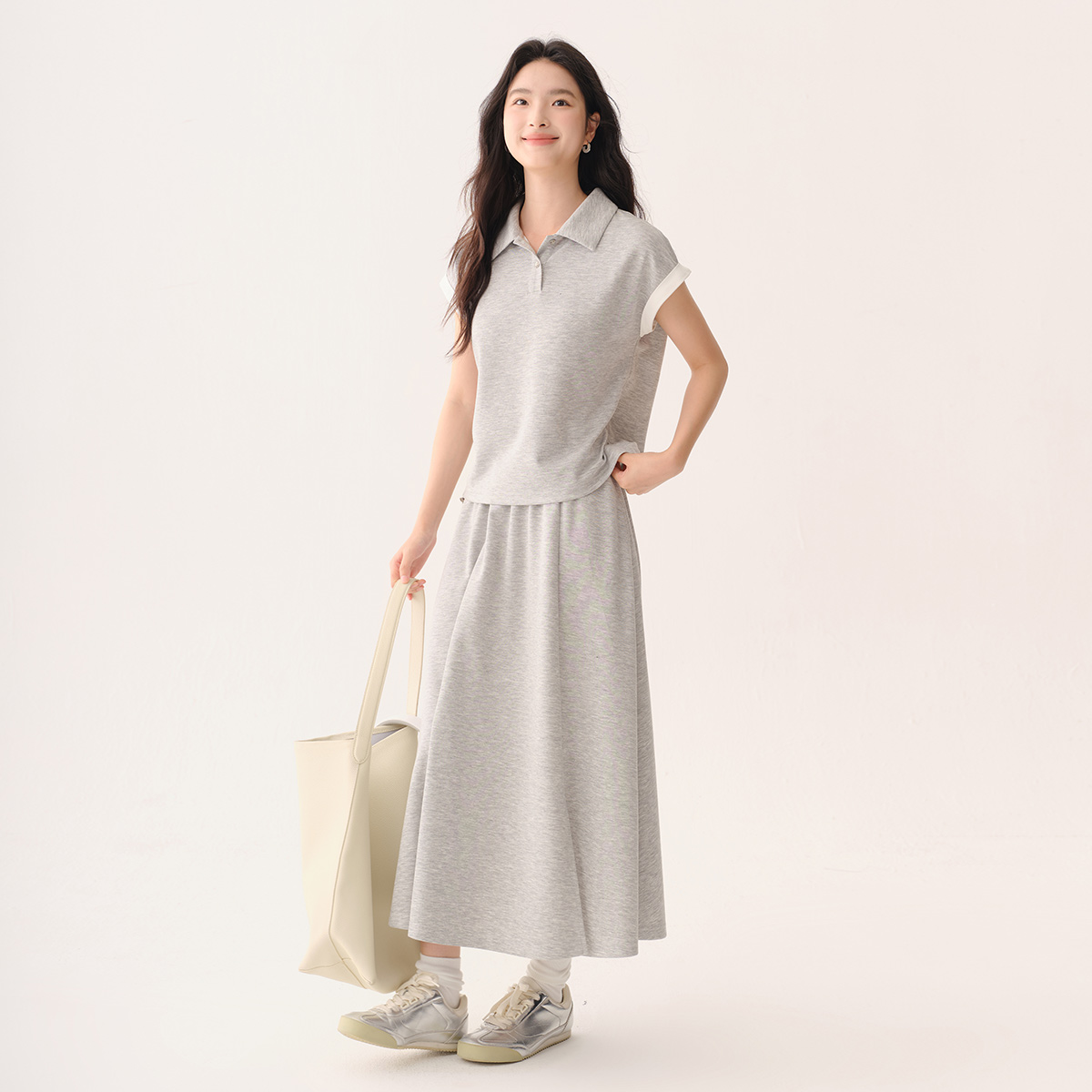 茵曼2025年夏季新款休闲翻领短袖半身裙两件套高级感女式爆款套装