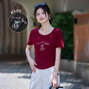 t恤女短款 茵曼2025夏季 显瘦短袖 新款 正肩圆领休闲百搭上衣女 修身