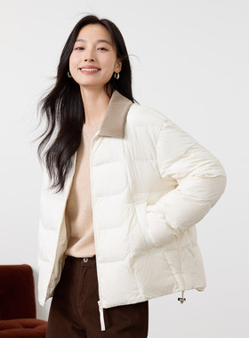 茵曼2025冬季新款长袖短款泡芙羽绒服女上衣宽松保暖翻领轻薄外套