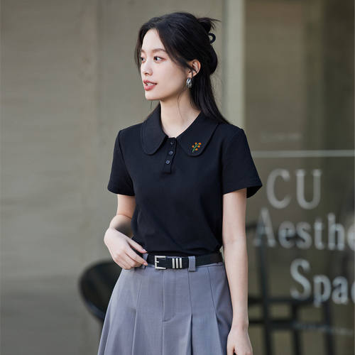 茵曼2026夏季新款清新文艺休闲Polo衫女休闲舒适简约翻领短袖t恤