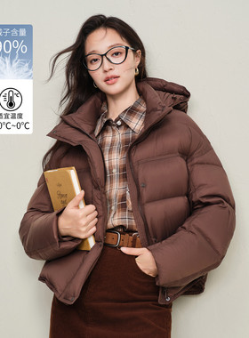 茵曼2025冬季新款短款鸭绒羽绒服女上衣宽松显瘦面包服外套小个子