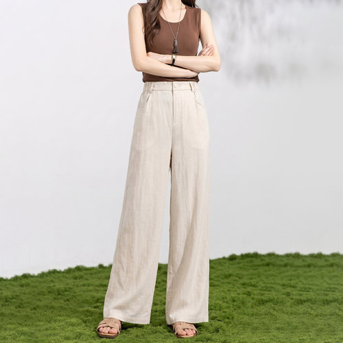 茵曼2026夏季新款含亚麻莱赛尔小个子休闲裤女直筒宽松垂感阔腿裤