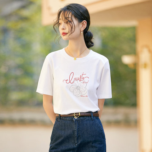 茵曼100%棉短袖印花T恤女夏季