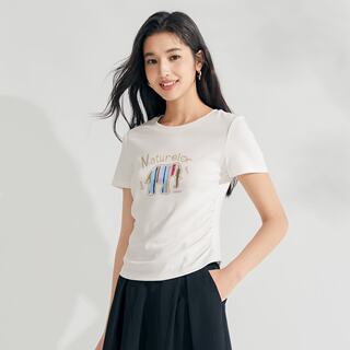 茵曼2026夏季新款显瘦短袖t恤女短款正肩圆领休闲百搭上衣女白色