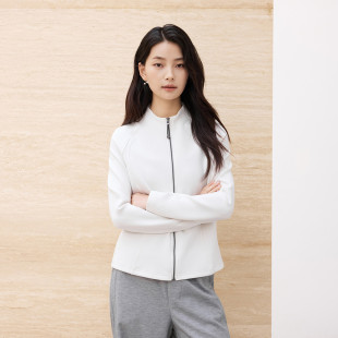 茵曼2026秋季新款女士夹克外套巨好看的早秋修身运动休闲白色开衫