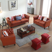 2019 mới Mỹ vẻ đẹp đơn giản lớp đầu tiên sofa da bò sofa phòng khách kết hợp ba mảnh thiết kế nội thất - Nội thất khách sạn