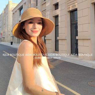 草帽簡約可折疊出游帽子女度假日系漁夫帽春夏潮遮陽防曬太陽帽