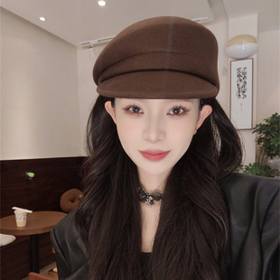 贝雷帽女秋冬显脸小韩系高端棕色气质毛呢画家帽羊毛法式帽子