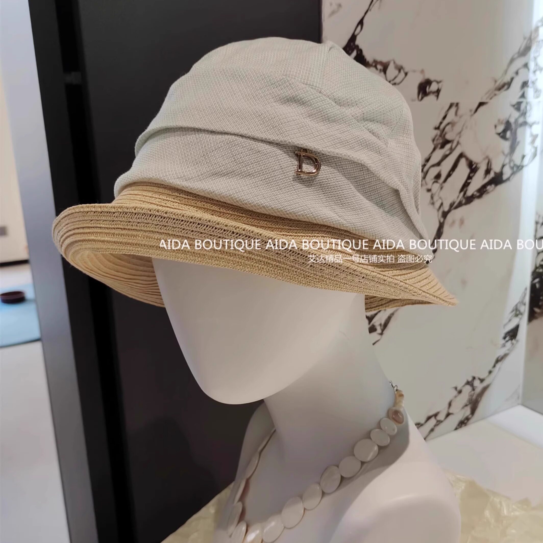 日系时尚天丝帽子女夏季防紫外线气质大檐草帽拼接防晒百搭太阳帽