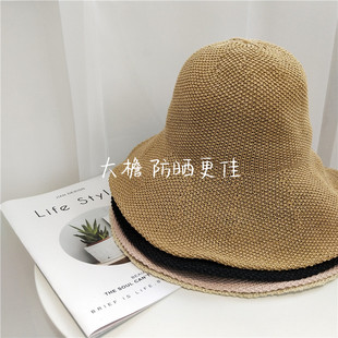 純色大檐草帽漁夫帽女防曬遮陽小清新沙灘帽可折疊帽子海邊太陽帽