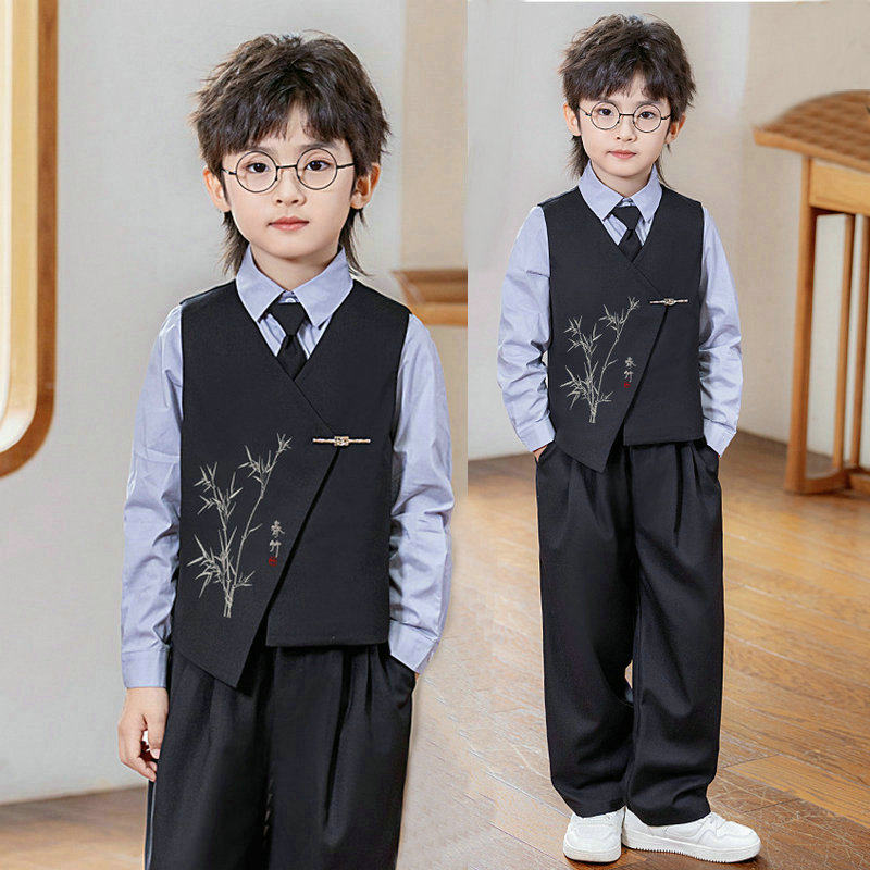 男童西装马甲套装洋气春夏帅气小花童主持礼服幼儿国风表演出服秋