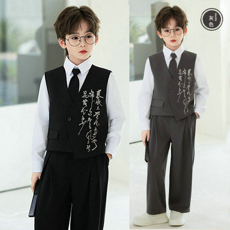 儿童新中式学院风马甲礼服套装秋