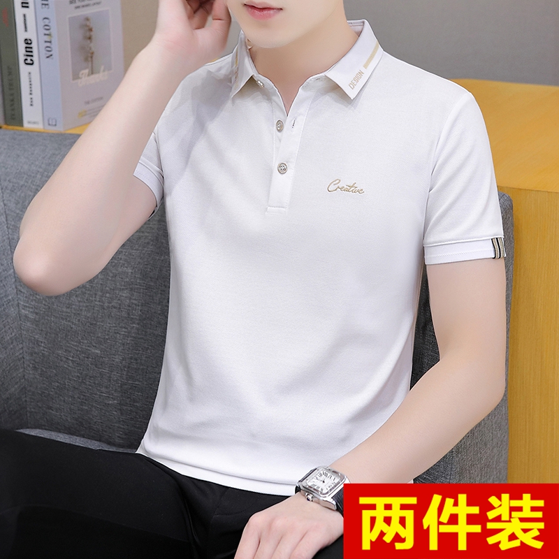 高端冰丝男士短袖t恤春夏季潮流翻领体恤衬衫领POLO衫半袖上衣服