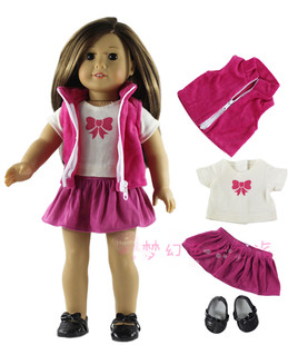 新款18寸美国女孩娃娃衣服45cm洋娃娃鞋红色三件套休闲 鞋子套装