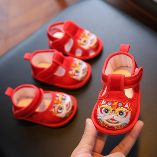 婴儿虎头鞋男女宝宝一岁周岁礼抓周鞋红色老虎鞋软底端午节眉眼鞋