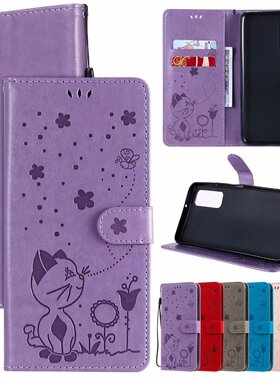 适用华为P50压纹猫和蜜蜂手机皮套Y7P压花插卡荣耀50保护套Psmart