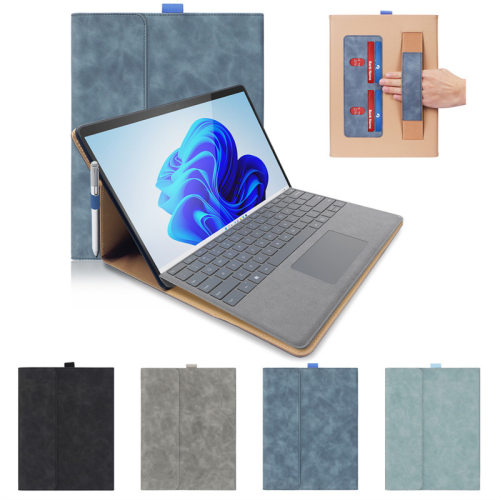 适用微软Surface Pro 8 PU皮复古商务手托插卡平板皮套防摔保护套