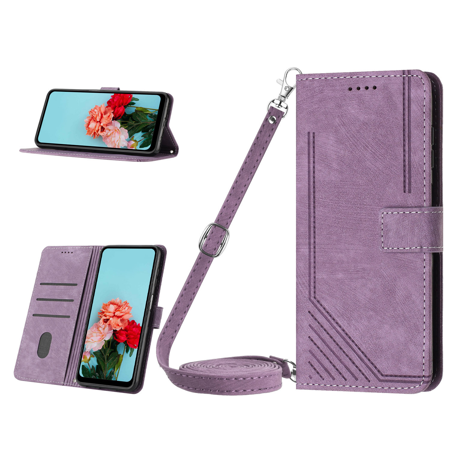 跨境适用索尼Xperia10 V肤感线条皮套5 IV翻盖插卡壳斜挎绳保护套