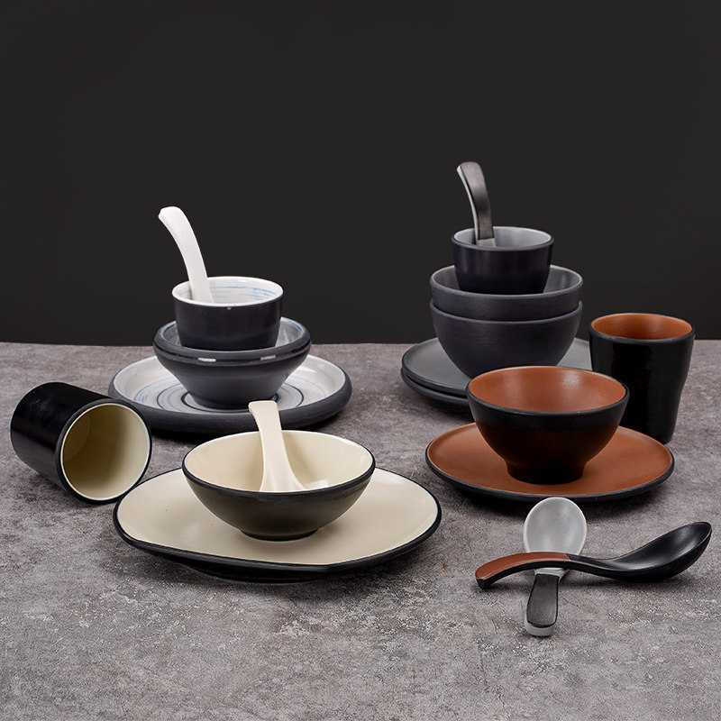 密胺餐具火锅餐厅酒店摆台餐具套装四件套商用碗盘碟定制logo印字