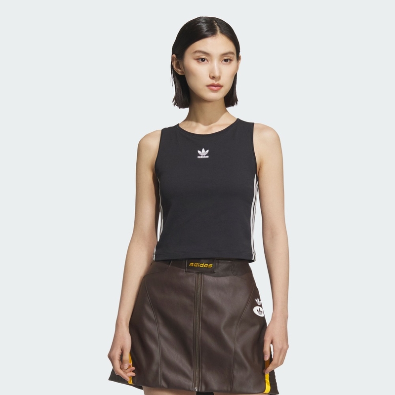 adidas阿迪达斯三叶草女子带胸垫贴身条纹无袖运动背心KB6418
