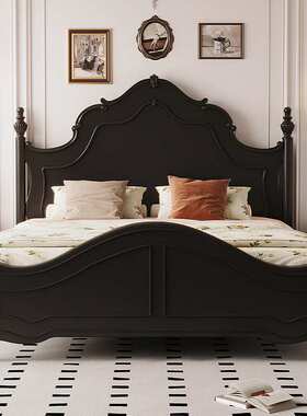 黑色安娜床1米8的床实木箱体储物美式复古床主卧双人床榉木实木床