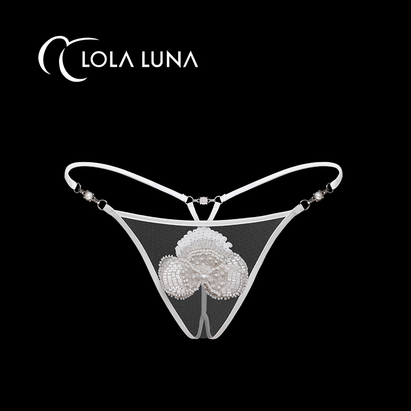 lolaluna艺术内衣【月下流心】性感情调白色浪漫蕾丝立体花朵内裤