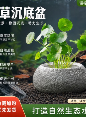 水草沉底盆仿石头铜钱草水培花陶瓷客厅家用水养绿植盆缸桌面中式