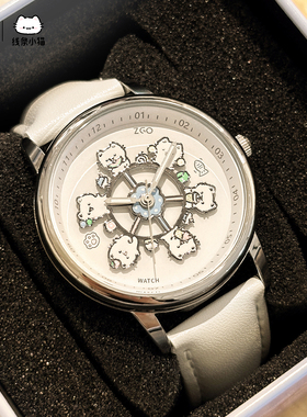 ZGO正港线条小猫联名手表女初高中学生旋转木马闺蜜女生生日礼物