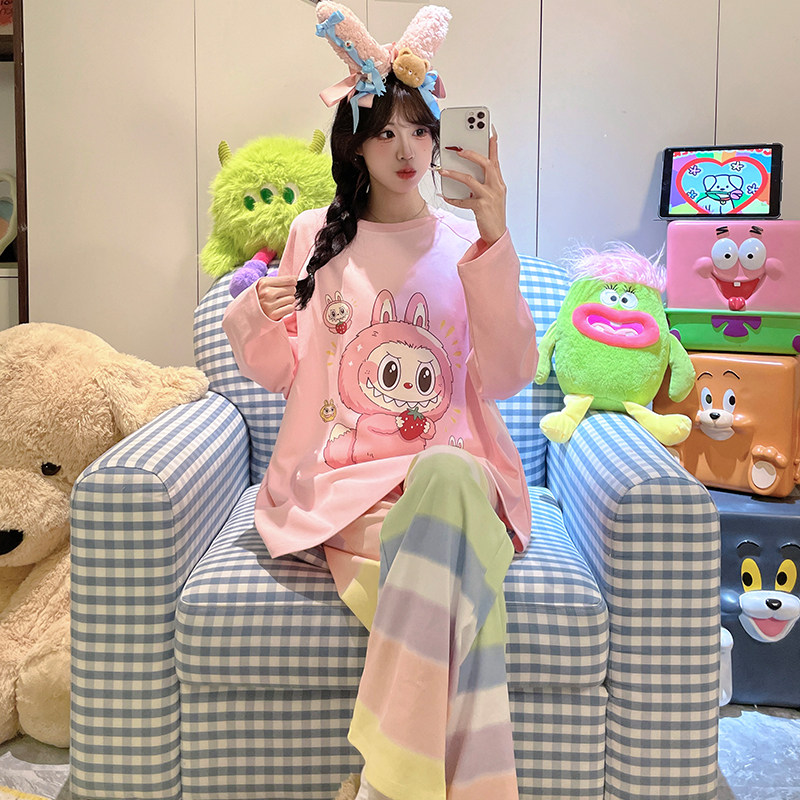 韩版拉布布可爱少女睡衣2026秋季纯棉长袖大童学生女孩卡通家居服