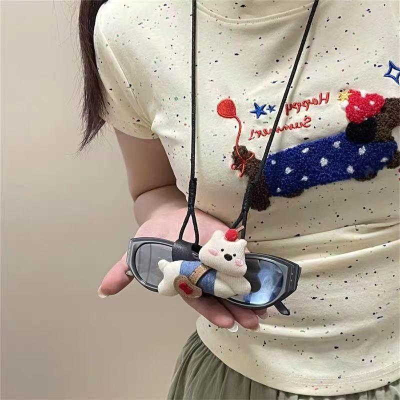 可爱趣味小狗玩偶眼镜夹链条长款可挂脖墨镜夹户外旅行便携挂绳