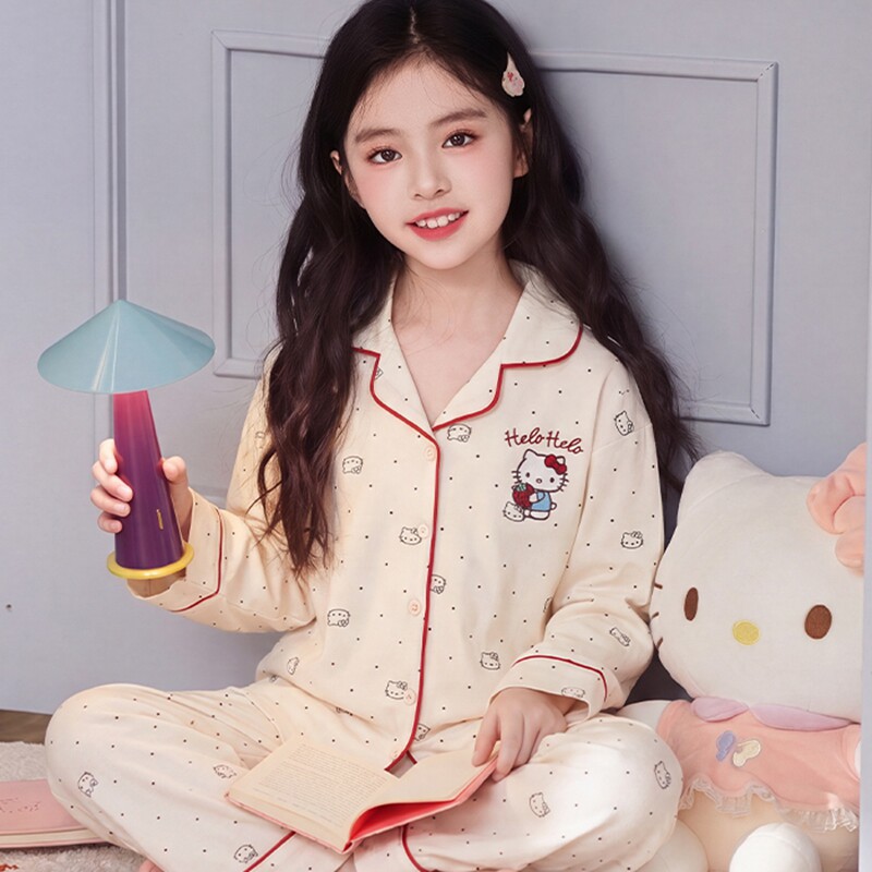 潮牌kitty大童睡衣女童新款家居服套装