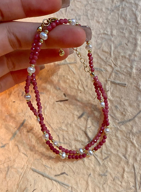 夏季简约仿珍珠项链女小众串珠设计高级感粉色甜美新款颈脖锁骨