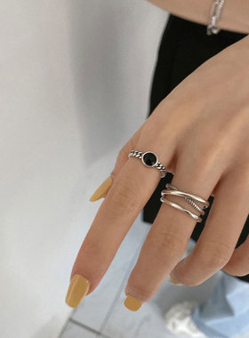 s925纯银韩国东大门交叉冷淡风开口戒指女ins潮小众设计简约戒指