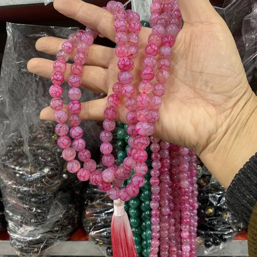 10毫米108颗粉红色玛瑙佛珠念珠 手串 桃花玉毛衣链包邮玉髓佛珠