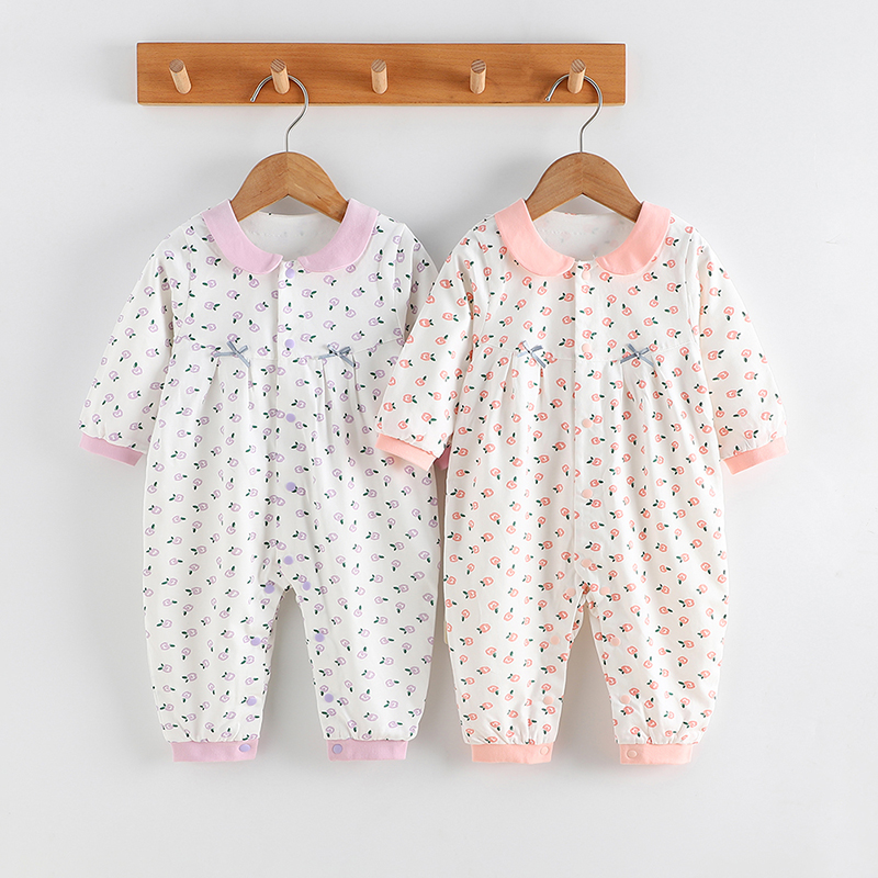 偶园双层布连体衣婴儿春秋外穿宝宝纯棉加里闭档哈衣秋冬打底护肚