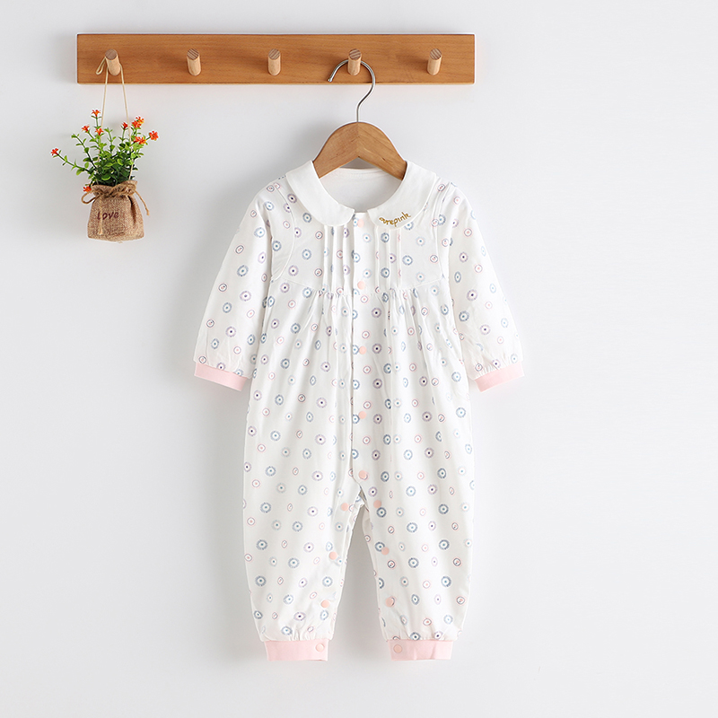 偶园新生儿连体衣春秋纯棉宝宝爬爬服初生婴儿女哈衣双层打底睡衣